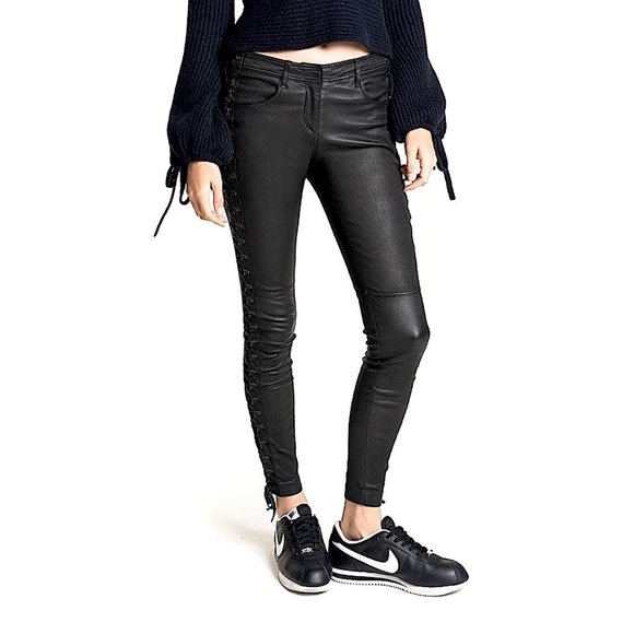 New A.L.C. ‘Dent’ Black Lace-Up Leather Pants Size 4 - Picture 2 of 13